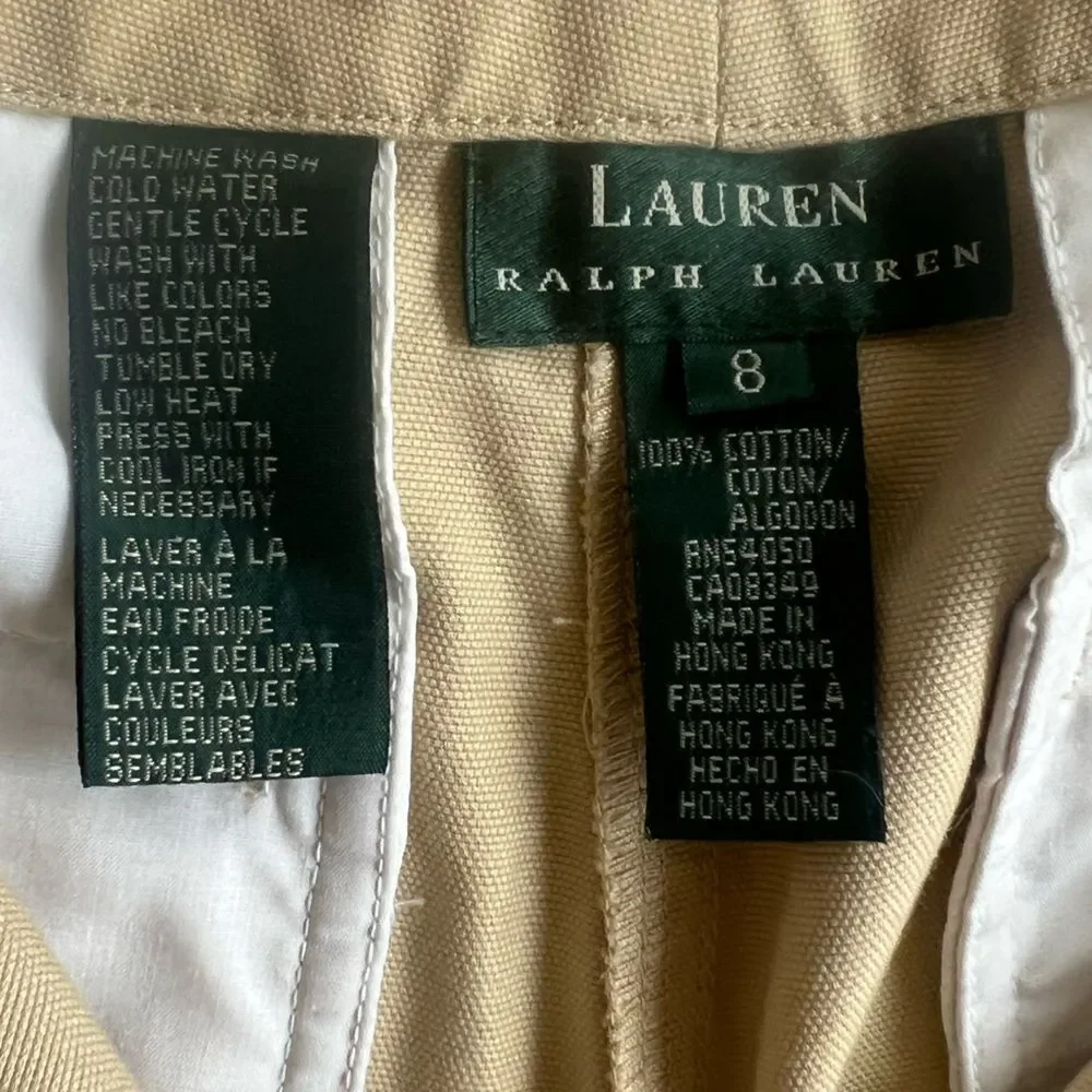Lauren Ralph Lauren Tan 100% Cotton Flat High Waist Preppy Cargo Resort Shorts 8